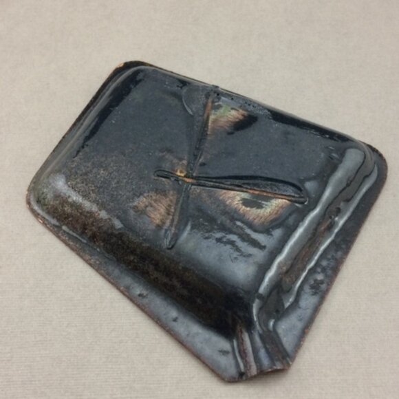 Vintage Enamel on Copper Red Abstract Swirl Ashtray Artisan Handmade - Picture 6 of 14